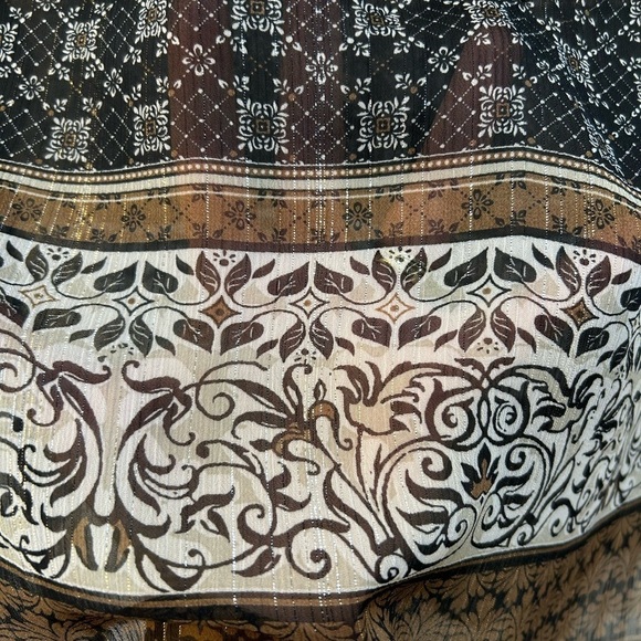 Women's Semi Sheer Fall Boho Print Blouse Size L Hippie Cottage Casual Metallic - Picture 5 of 9